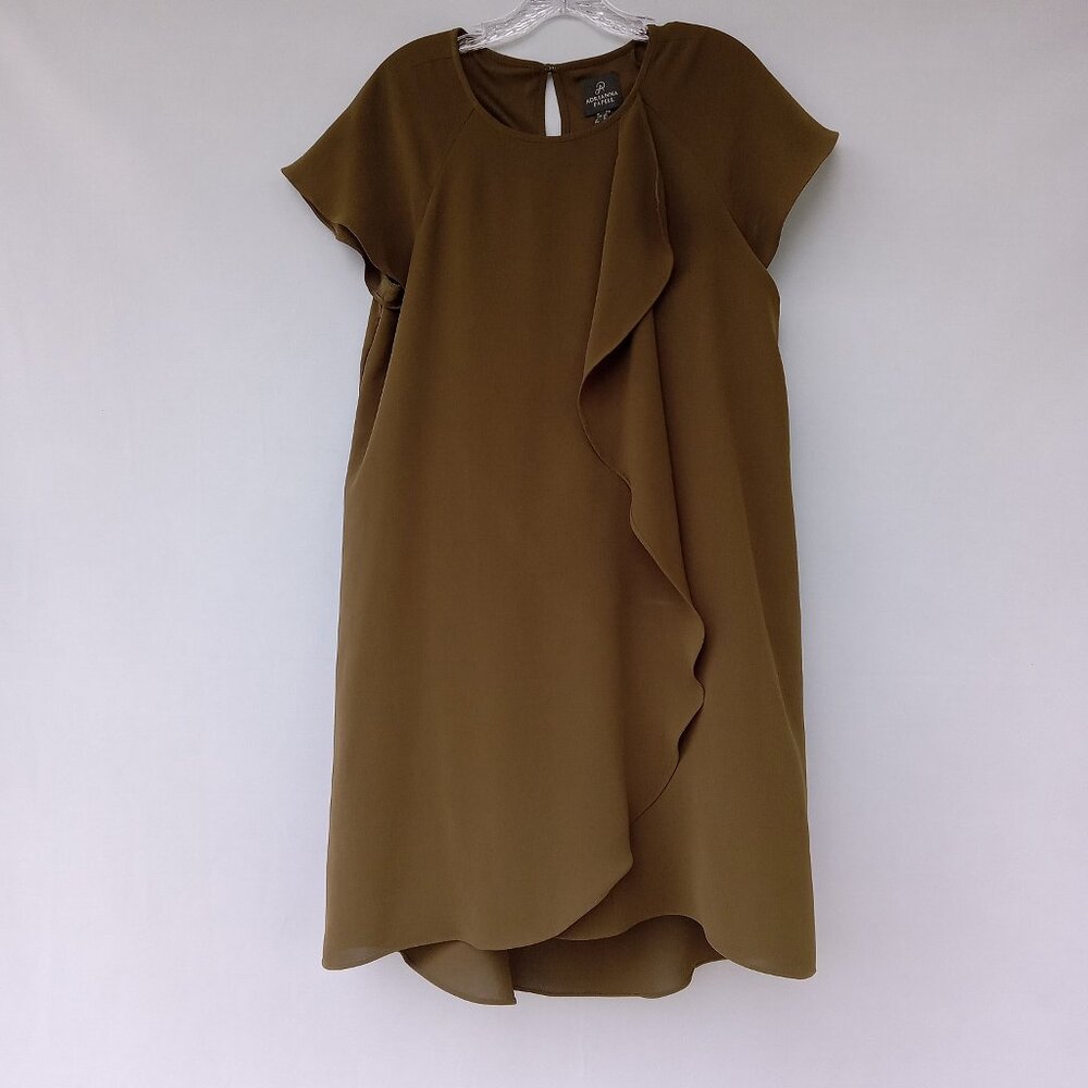 Adrianna Papell Women's Olive Green Gauzy Crepe Corkscrew Drape Sz‎ 10